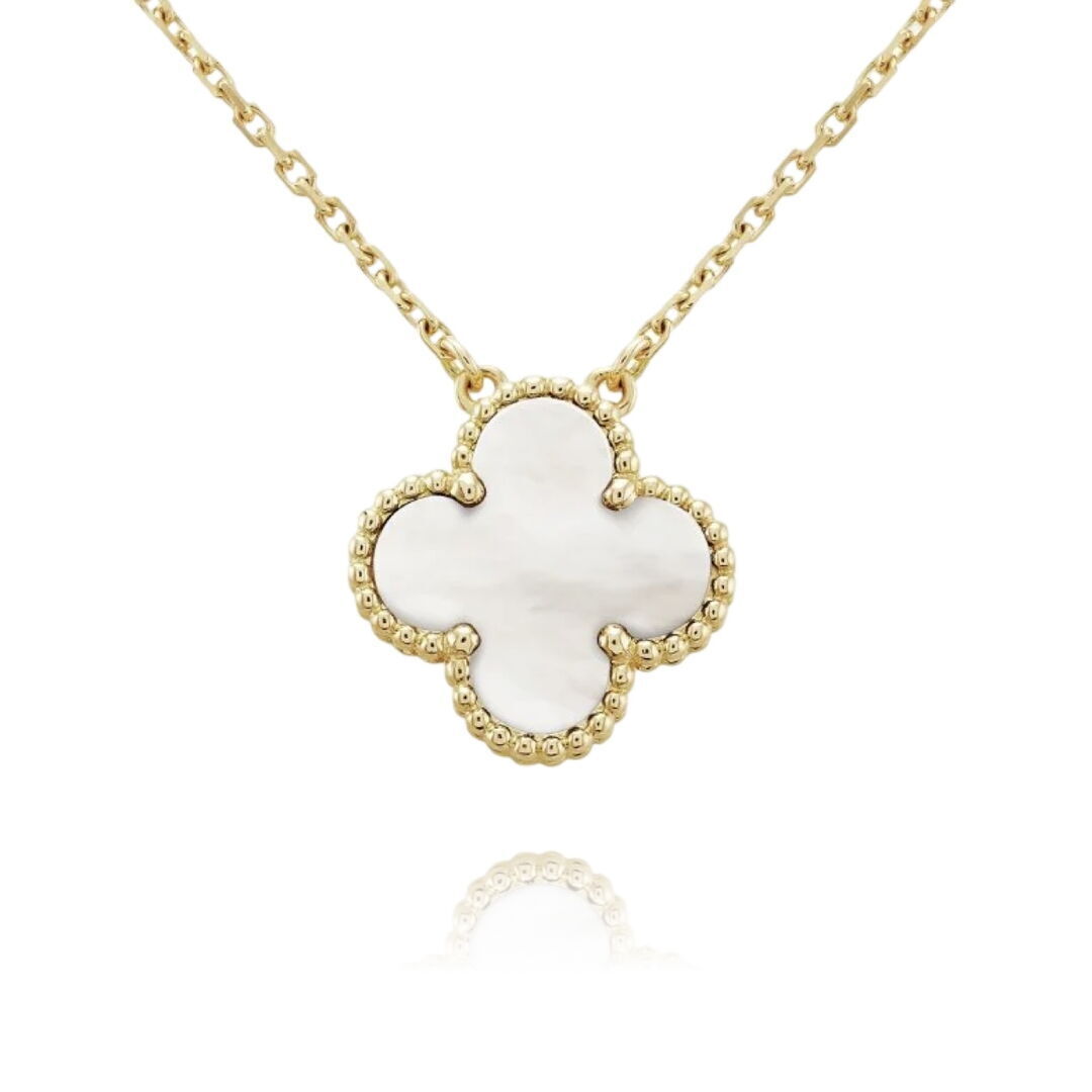 Colar V@n Cleef c/ 1 Pingente Madre Dourado